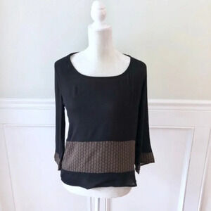 Stitch Fix Le Lis Black & Brown Long Sleeve Top NWOT